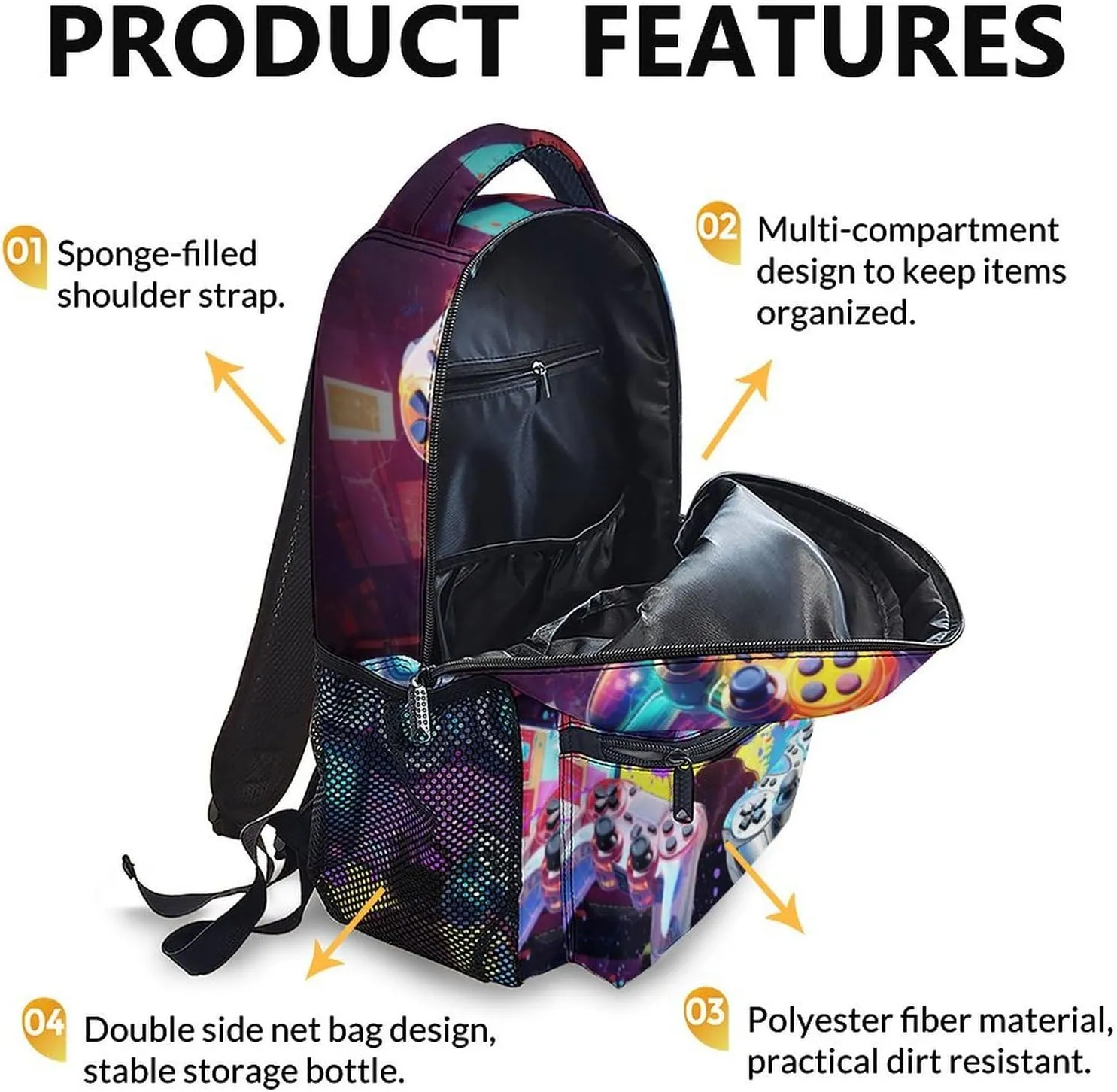 School Backpacks for Kids, Gamer Backpacks for Students Boys 5-7, 17 Inch with Shoulder Daypack School Bag, Large Capacity Gaming Bookbags for Preschool Elementary Hiking