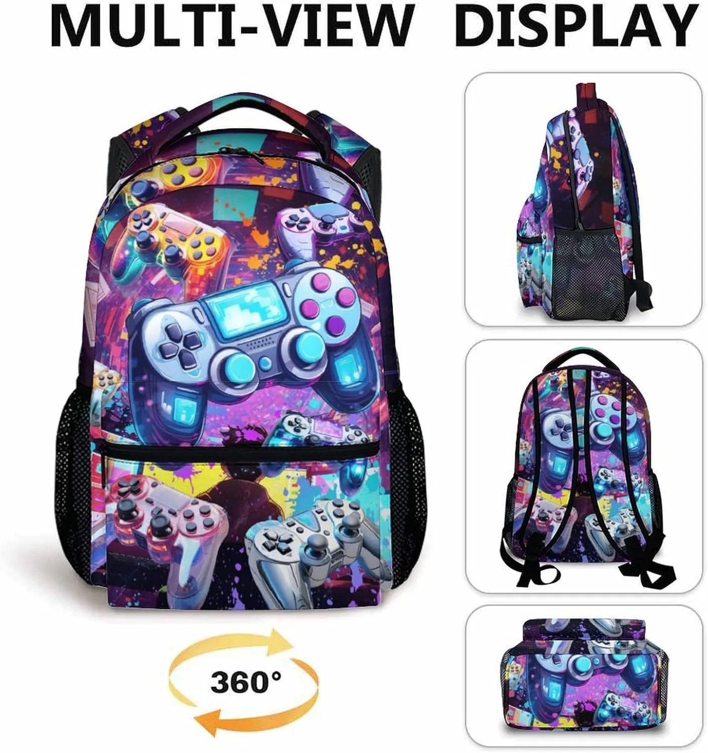 School Backpacks for Kids, Gamer Backpacks for Students Boys 5-7, 17 Inch with Shoulder Daypack School Bag, Large Capacity Gaming Bookbags for Preschool Elementary Hiking