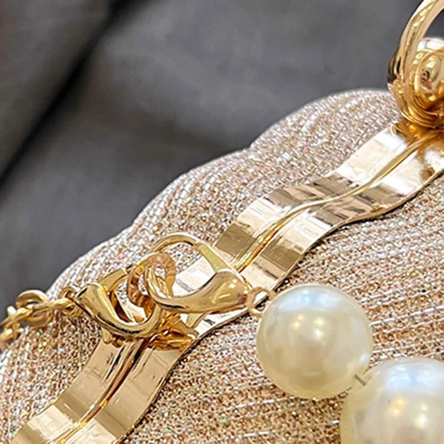Sequin Small Bag Women's Bag New Simple Crossbody Bags Korean Pearl Chain Shoulder Bag Mens Purses Or (One Size)
