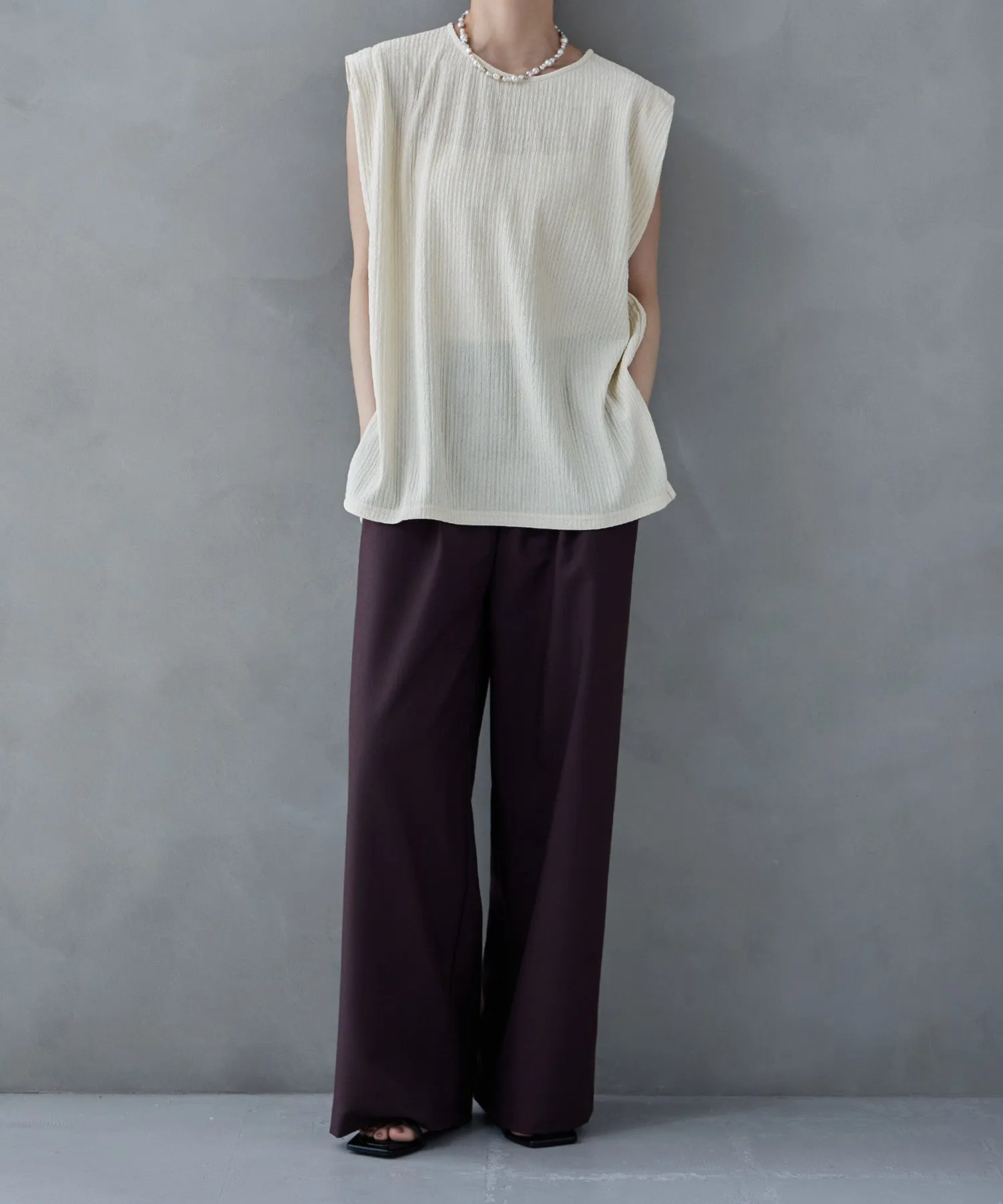 Shiny pleated shoulder tuck tops
