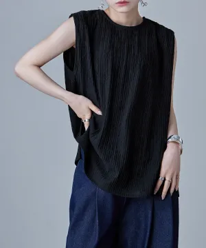 Shiny pleated shoulder tuck tops