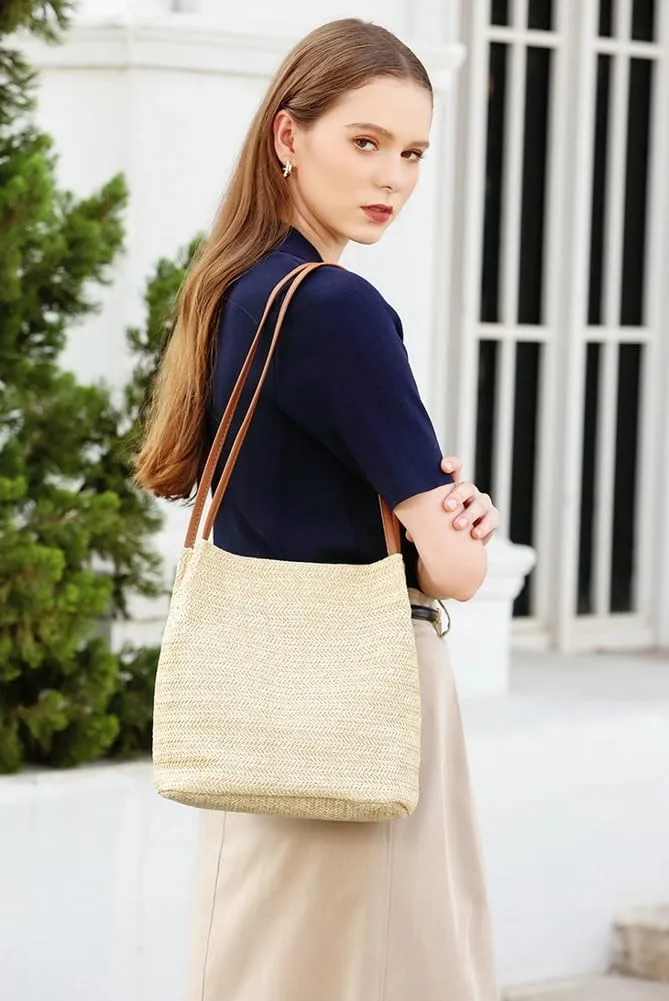 Shoulder Bag for Women Straw Bag Tote Buckets Totes Beach for Vacation