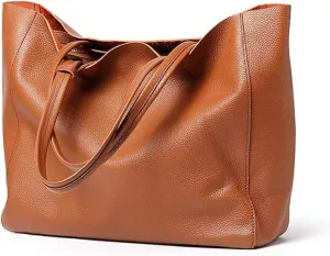 Shoulder Bags Genuine Leather Shoulder Bags Female Big Real Cow Women Leather Handbags Bucket Ladies Tote Hand Bags(Brown)