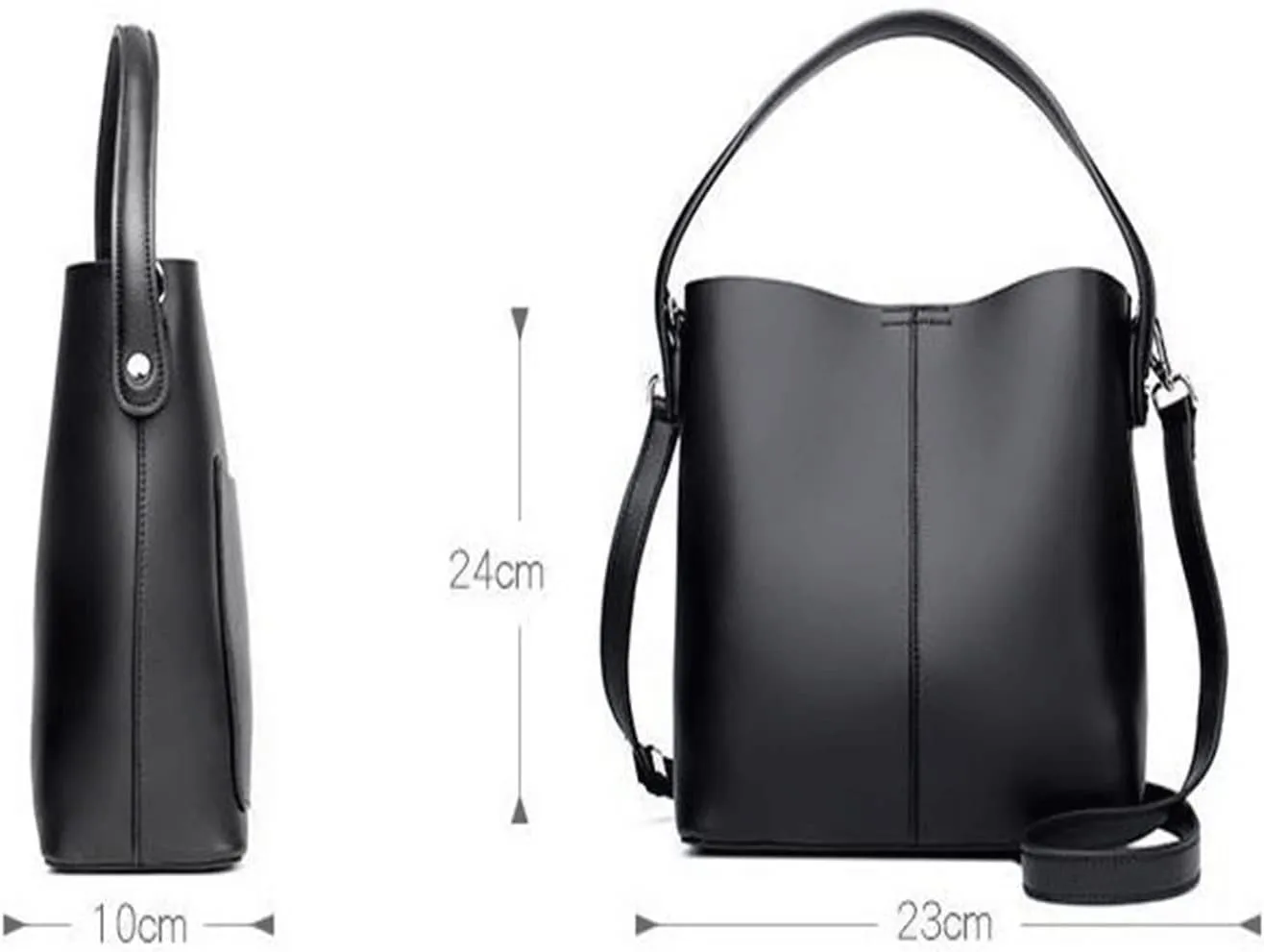 Shoulder Bags Leather Shoulder Bags for Women Ladies Bucket Handbag Solid Color Cow Leather Female Messenger Bag(Blue)