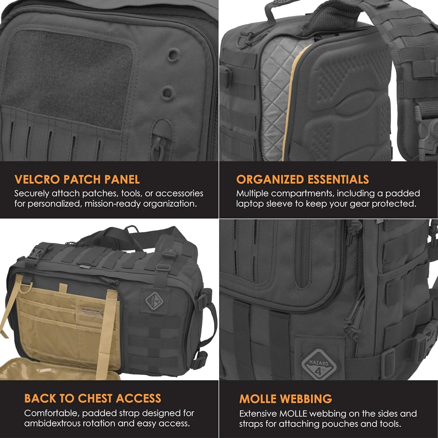 Sidewinder(TM) Full-Sized Laptop Sling Pack by Hazard 4(R) - Black