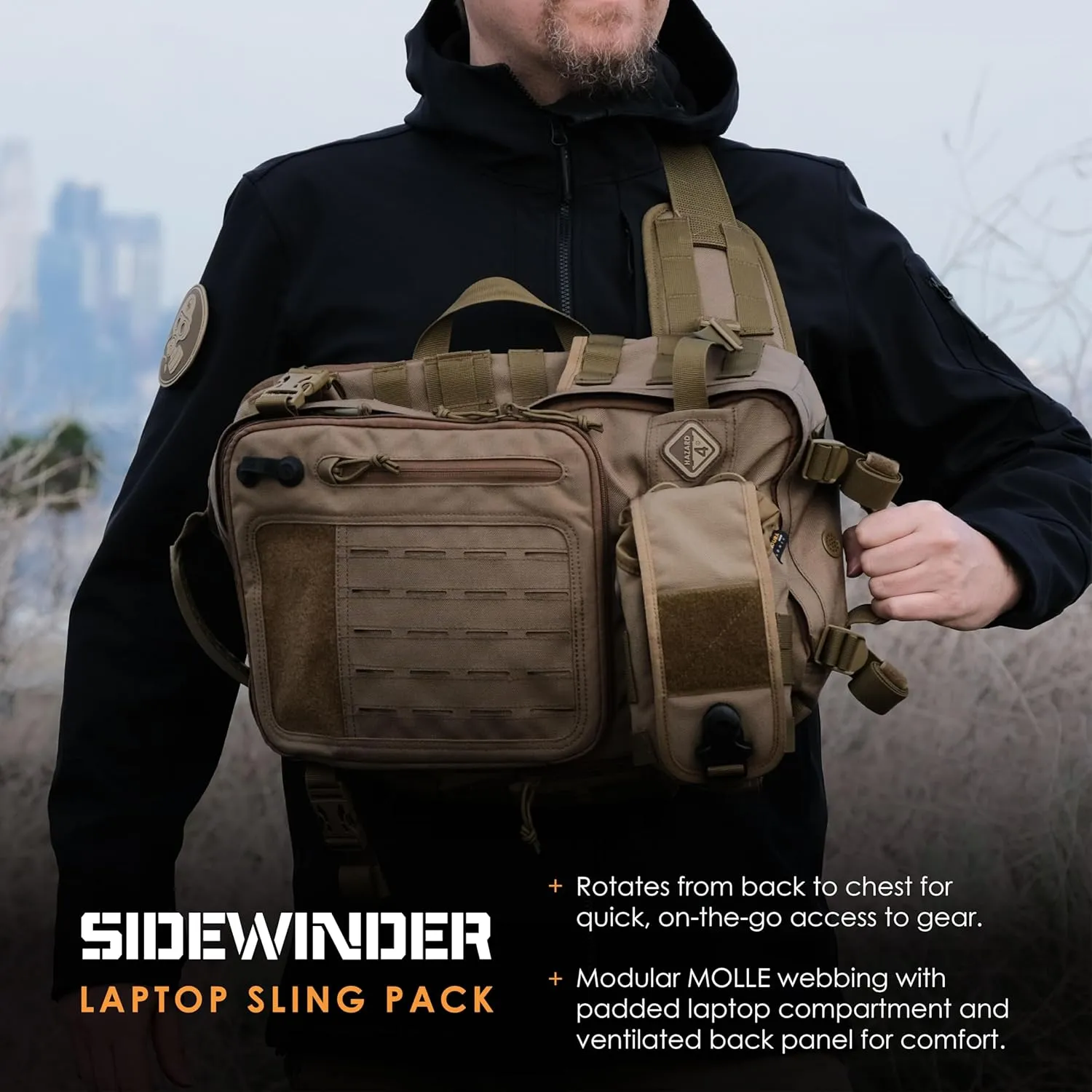 Sidewinder(TM) Full-Sized Laptop Sling Pack by Hazard 4(R) - Black