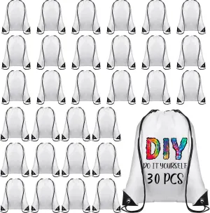 Sieral 30 Pcs Blank Sublimation Drawstring Bags Drawstring Backpack Bulk Heat Press Reusable Polyester Sublimation Bags Cinch Sackpack for Gym Sport DIY Craft, White