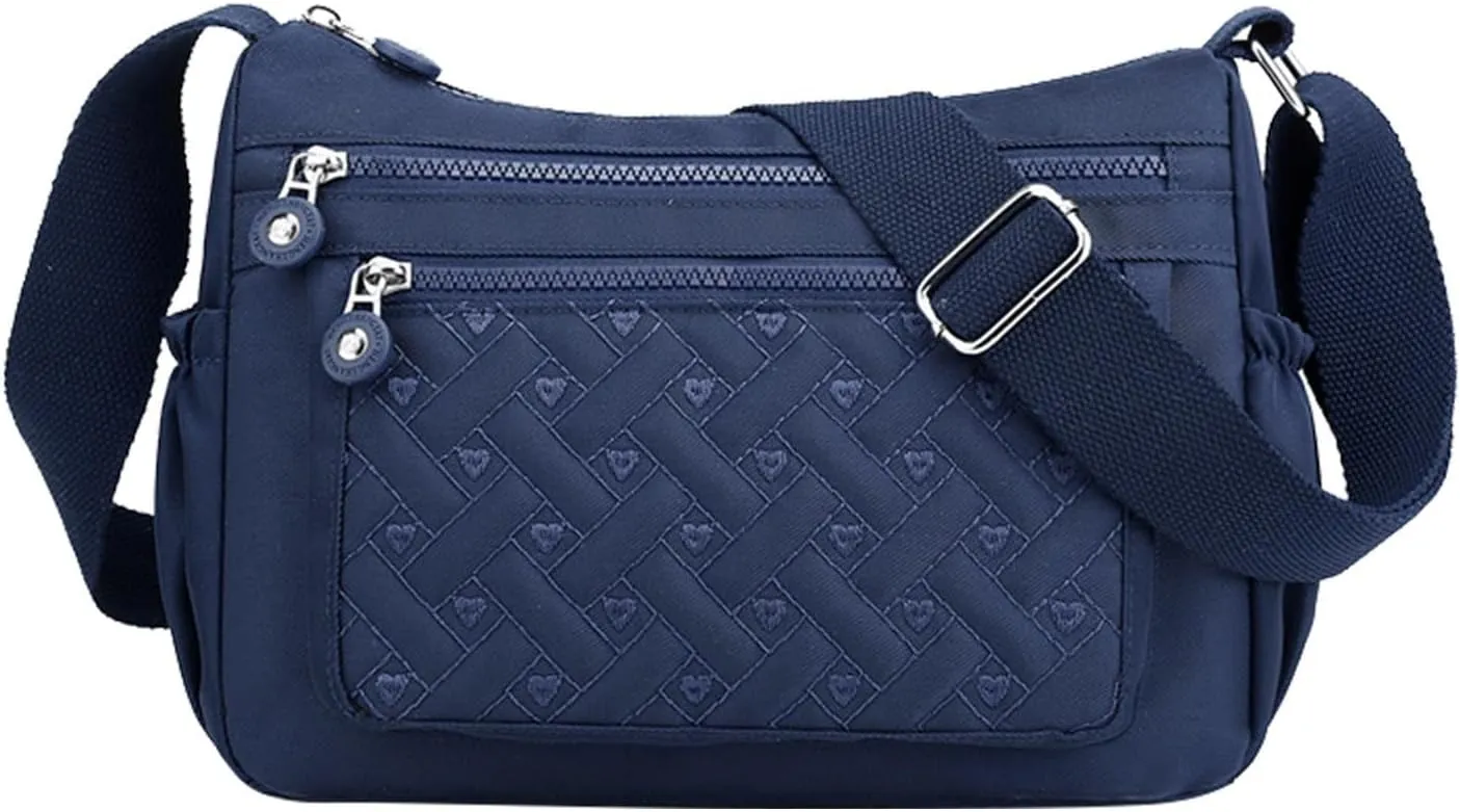 Single Shoulder Women's Bags New Nylon Embroidery Line Bags Canvas Lady's Body Cloth Bag Large Capacity (Blue, One Size)