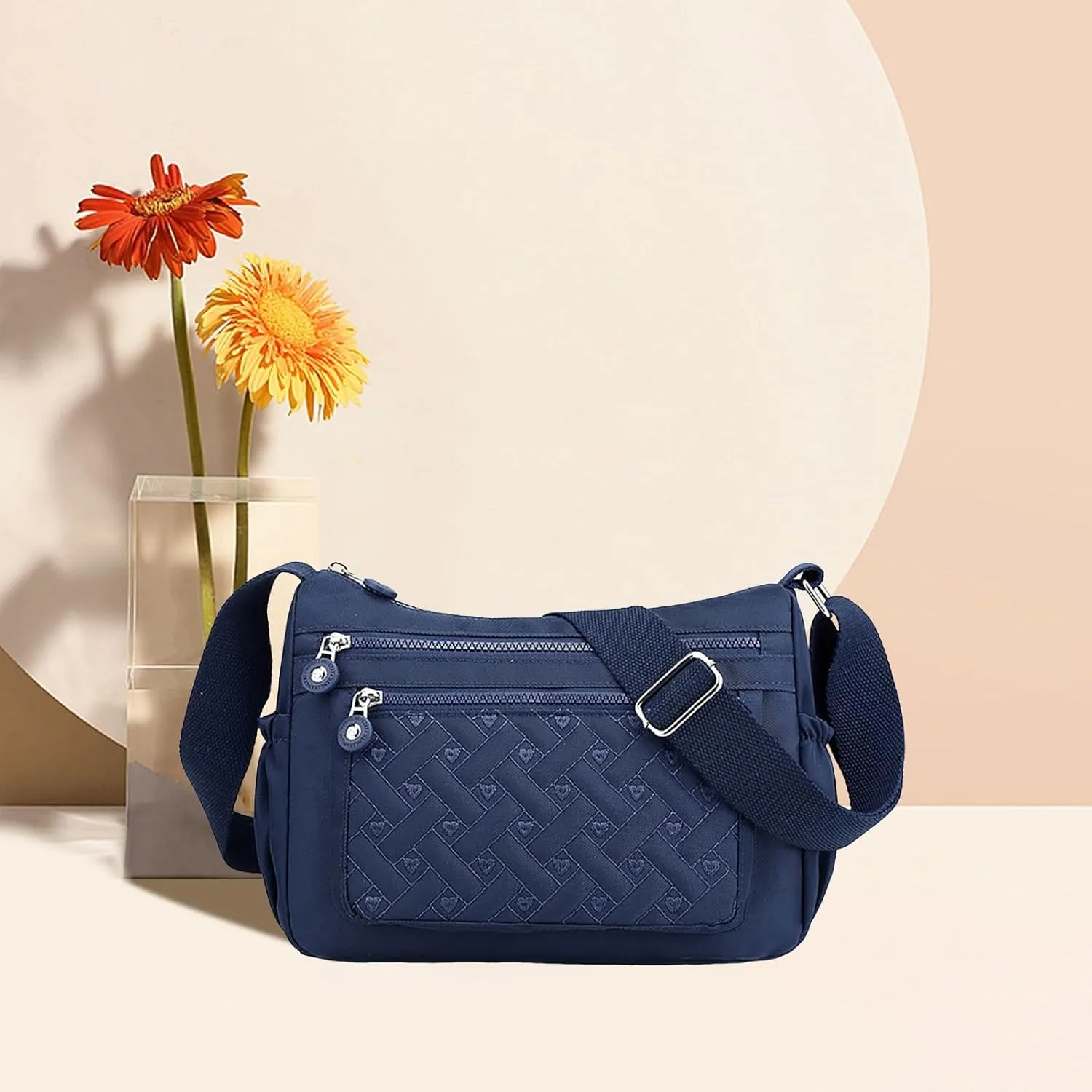 Single Shoulder Women's Bags New Nylon Embroidery Line Bags Canvas Lady's Body Cloth Bag Large Capacity (Blue, One Size)