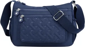 Single Shoulder Women's Bags New Nylon Embroidery Line Bags Canvas Lady's Body Cloth Bag Large Capacity (Blue, One Size)