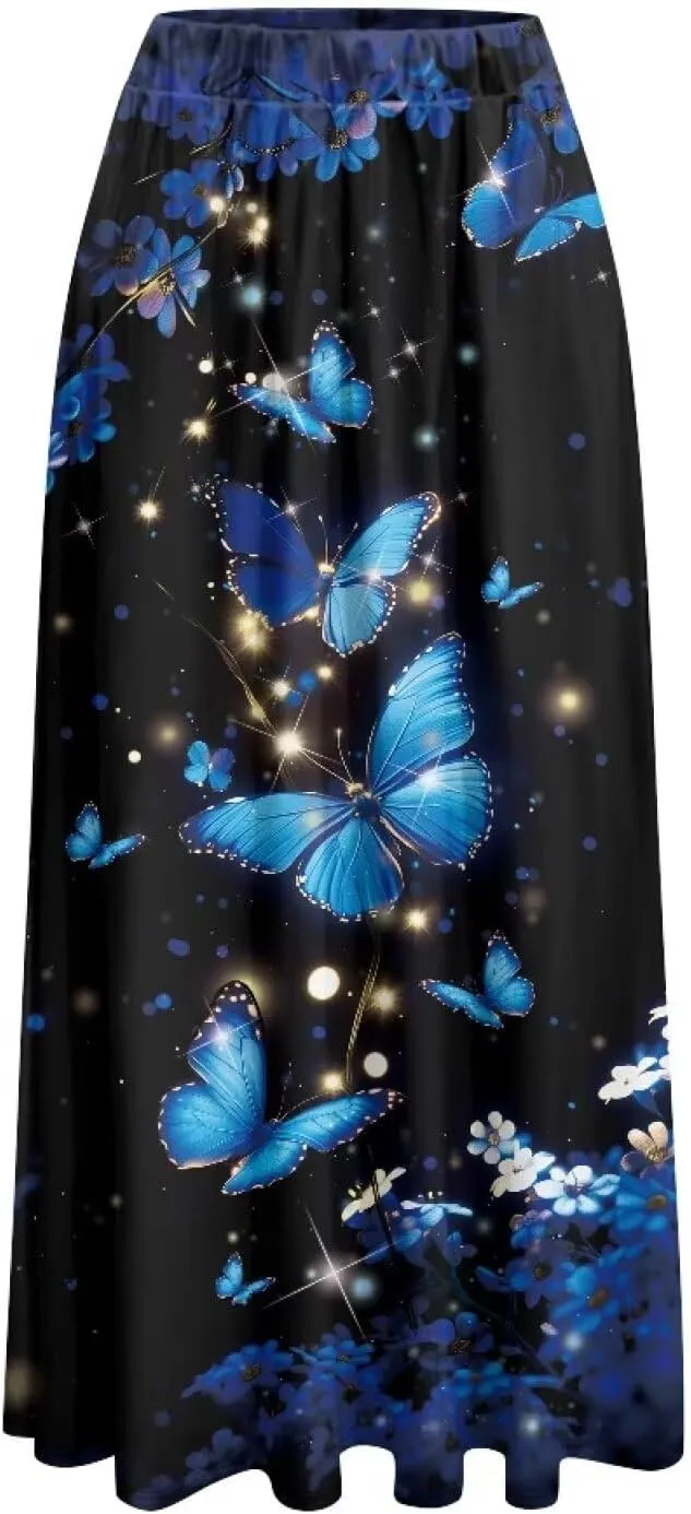 Skirts for Women Long Length High Waisted Pleated Midi Skirt with Pockets Breathable Boho Long Maxi Skort Plus Size