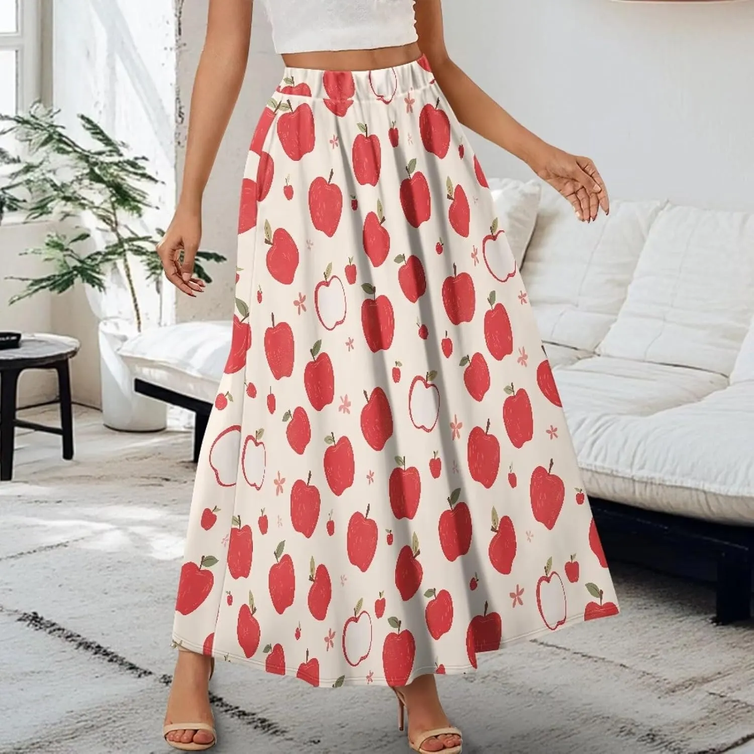 Skirts for Women Long Length High Waisted Pleated Midi Skirt with Pockets Breathable Boho Long Maxi Skort Plus Size