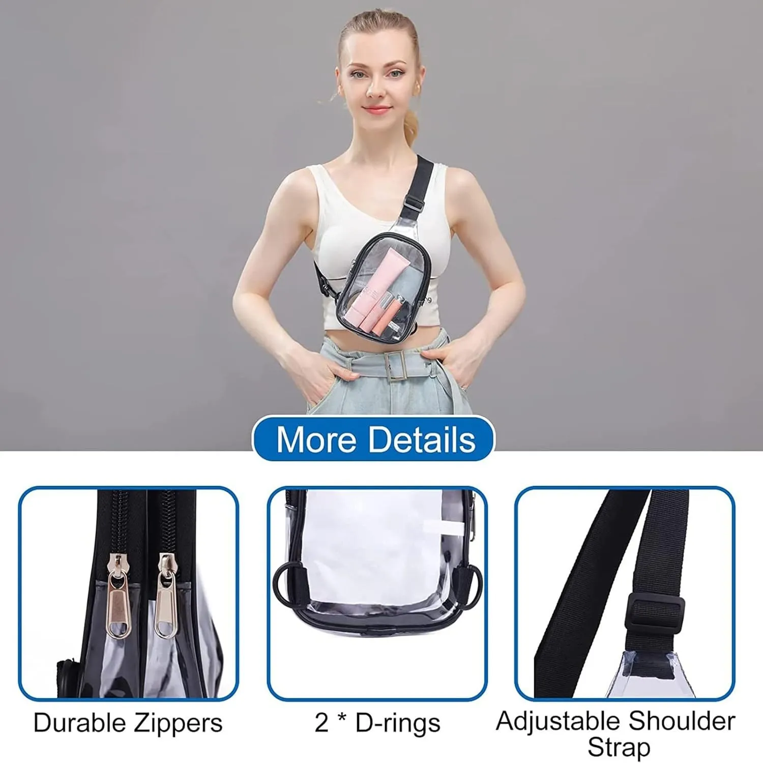 Sling Bag Crossbody Women Men Travel Hiking Stadium Concert Multipurpose Clear Crossbody Sling Backpack