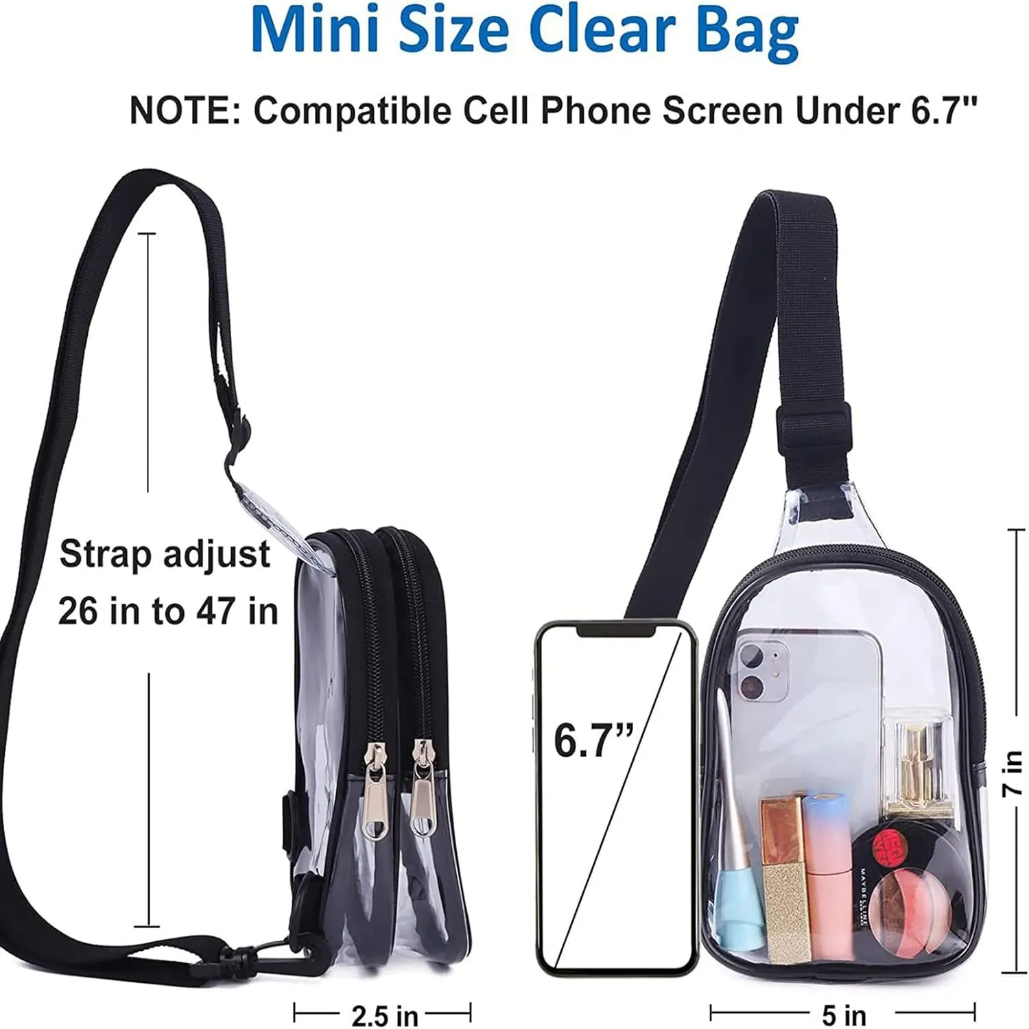 Sling Bag Crossbody Women Men Travel Hiking Stadium Concert Multipurpose Clear Crossbody Sling Backpack