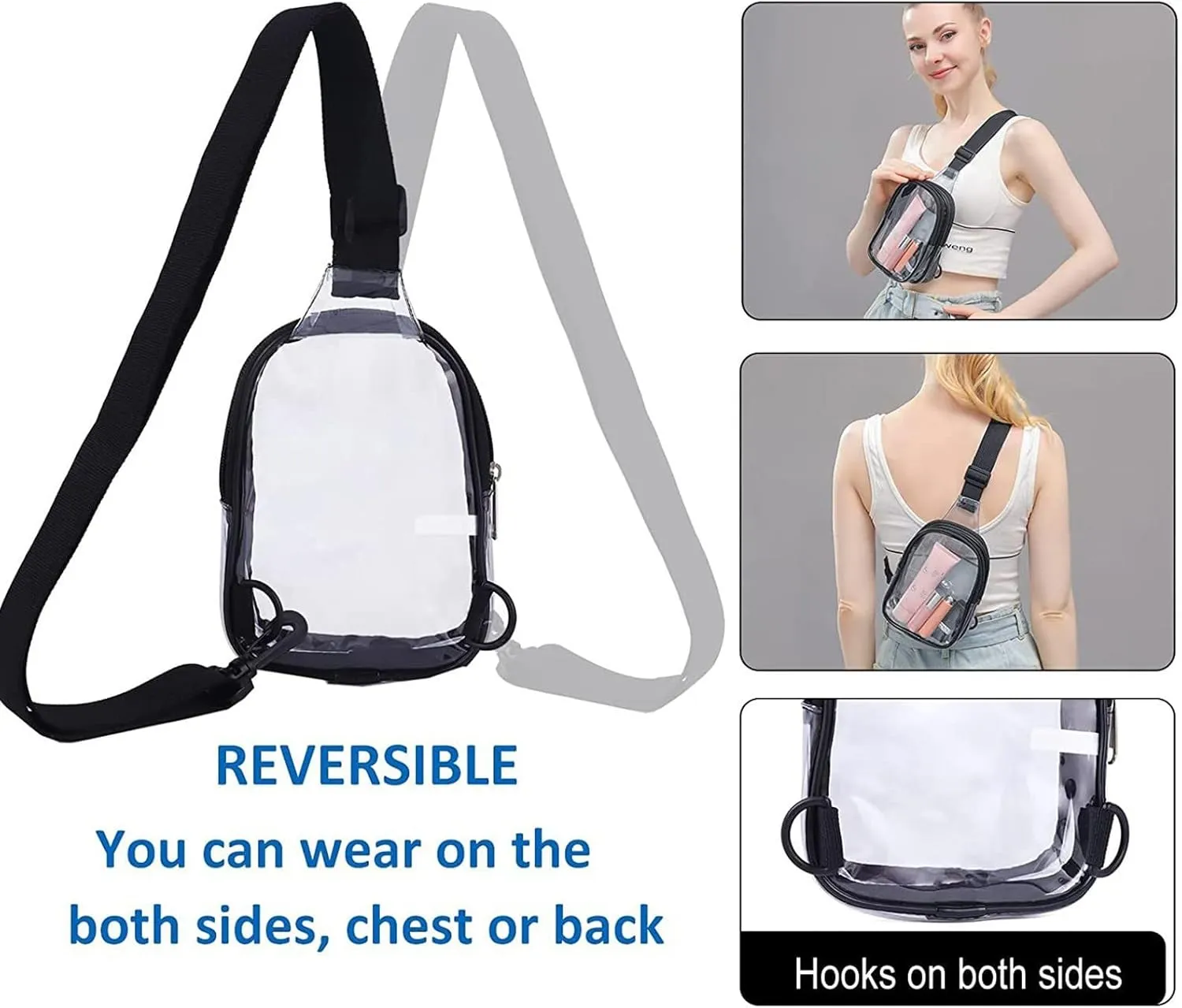 Sling Bag Crossbody Women Men Travel Hiking Stadium Concert Multipurpose Clear Crossbody Sling Backpack