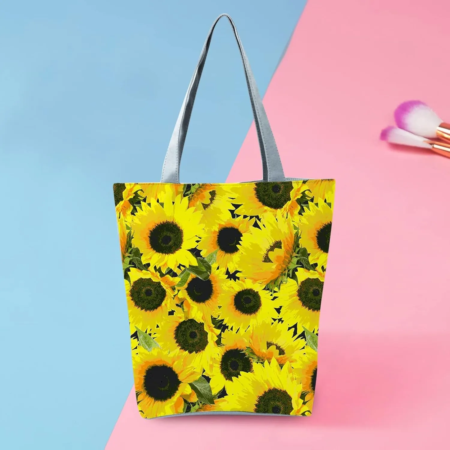 Small Purse Cute Tote Handbag Women's Slouchy Large Capacity Zippered Sunflower Printed Shoulder Bag