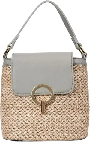 Straw Weave Women Ladies Bucket Handbags Summer Beach Shoulder Bags Mini Messenger Bag for s Canvas (C, One Size)