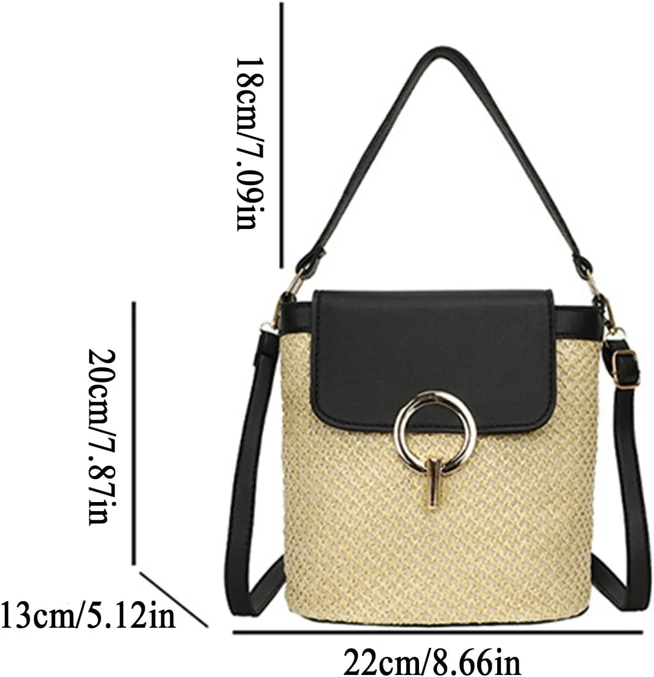 Straw Weave Women Ladies Bucket Handbags Summer Beach Shoulder Bags Mini Messenger Bag for s Canvas (C, One Size)