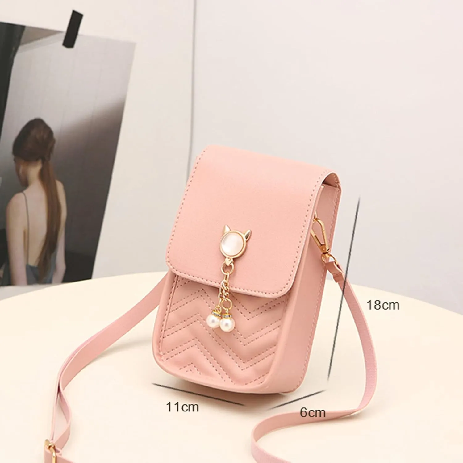 Summer Purse Boho Fashion Women Artificial Leather Solid Color Hasp Phone Bag Shoulder Bag Messenger