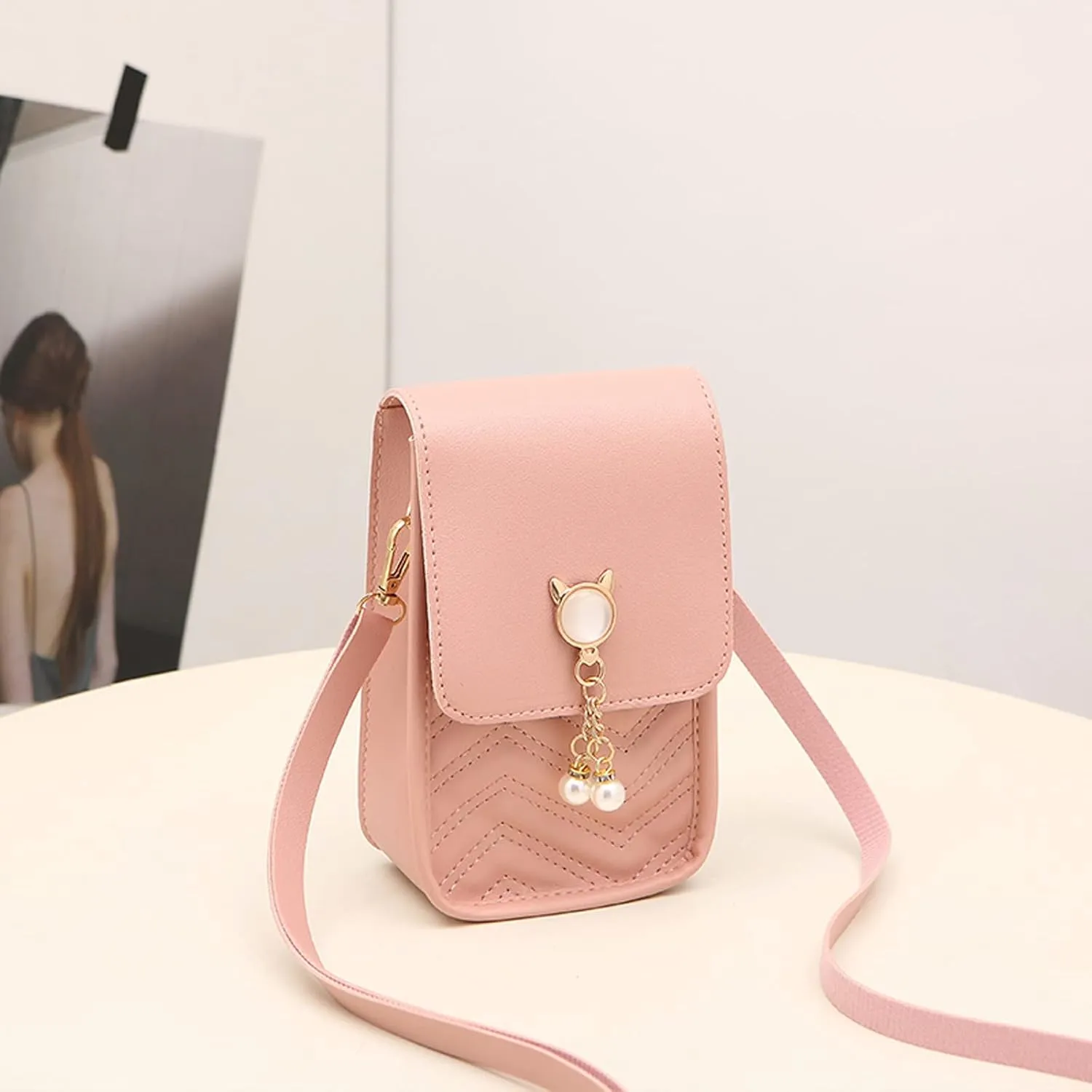 Summer Purse Boho Fashion Women Artificial Leather Solid Color Hasp Phone Bag Shoulder Bag Messenger