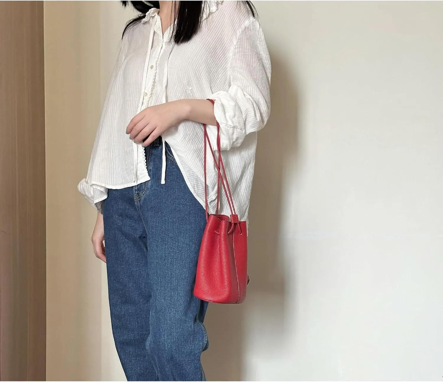 Summer Shoulder Bags Women' Genuine Leather Fashionable Minimalist Bucket Bag
