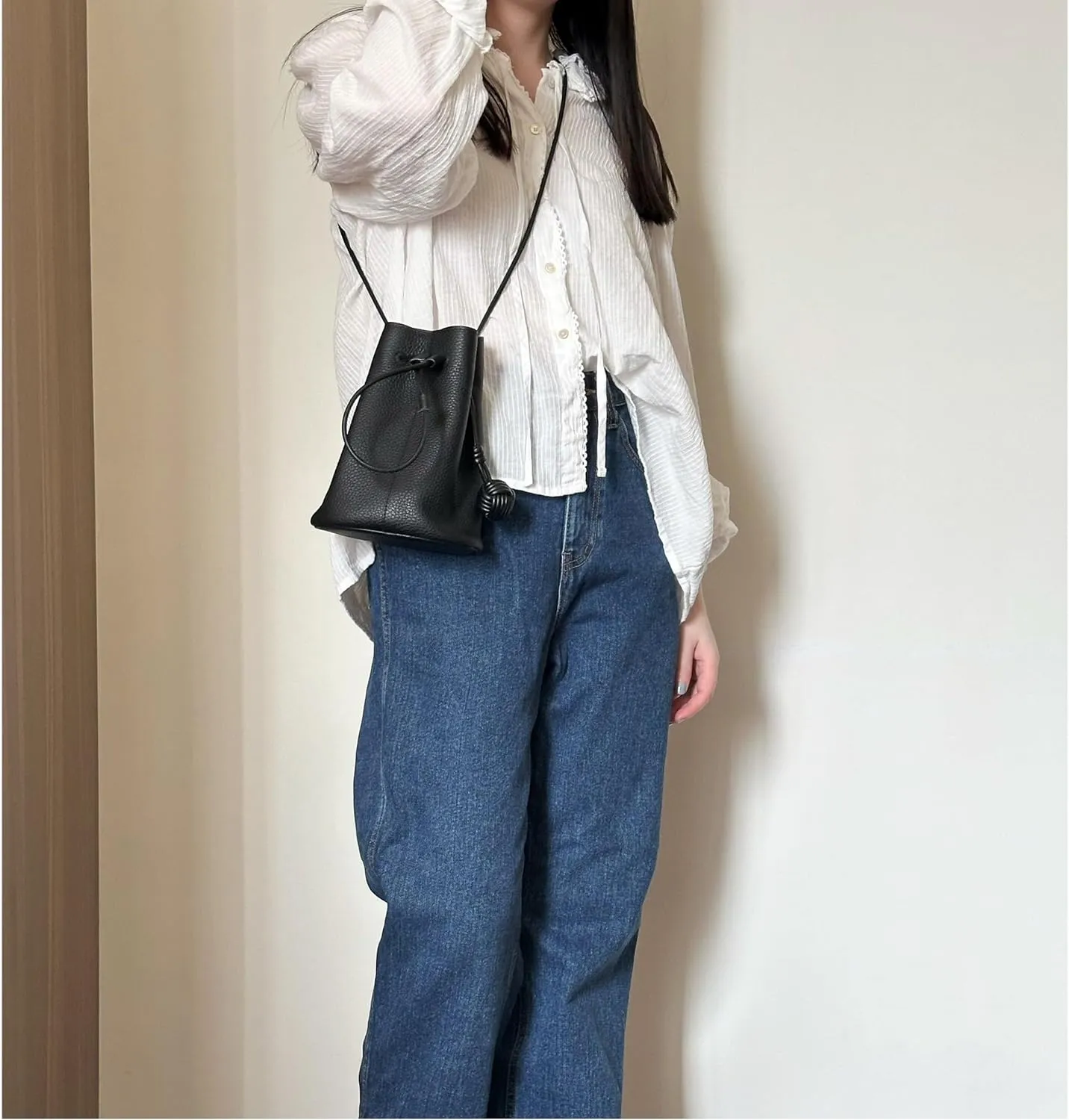Summer Shoulder Bags Women' Genuine Leather Fashionable Minimalist Bucket Bag