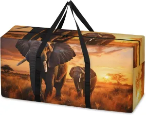 Sunset Elephant Extra Large Moving Bags Heavy Duty Storage Bags Retro Elephant Cloth Wrap Around Handles Double Zipper Reusable Convenient Foldable Storage Tote for Travel Camping Space Save