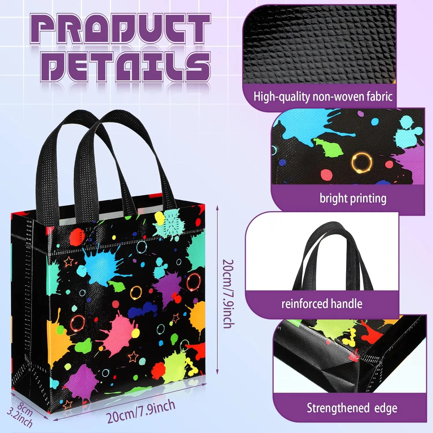 Sweetude 40 Pcs Glow in the Dark Gift Bags Glow Party Gift Treat Bag with Handles Non Woven Goodie Bags for Party
