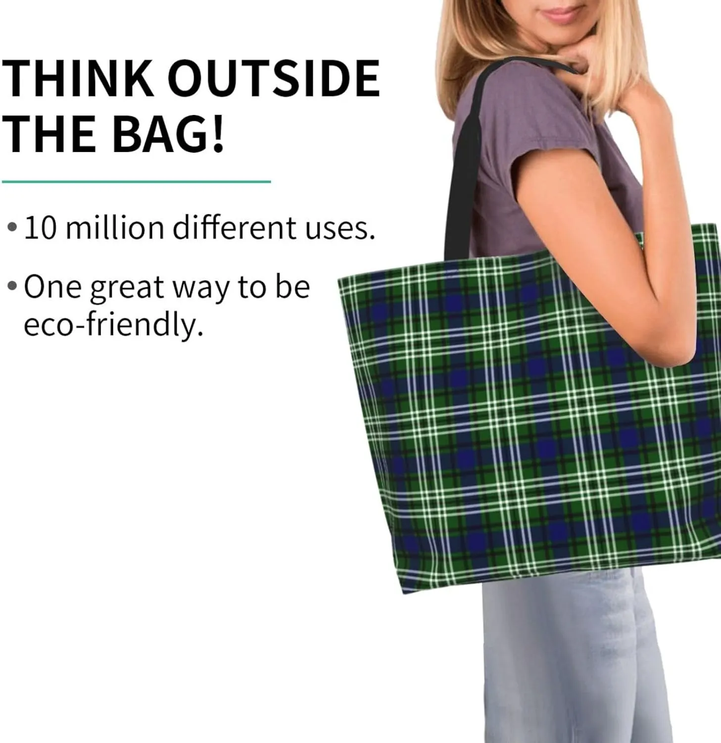 Tartan Tote Bag For Women Weekender Travel Bag Reusable Grocery Bags Large Totes Handbags