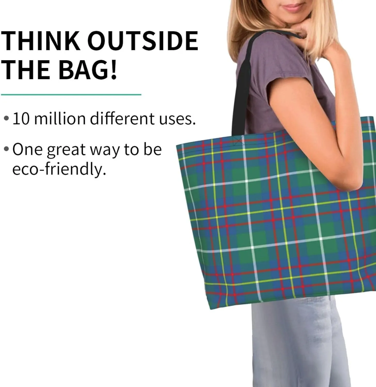 Tartan Tote Bag For Women Weekender Travel Bag Reusable Grocery Bags Large Totes Handbags