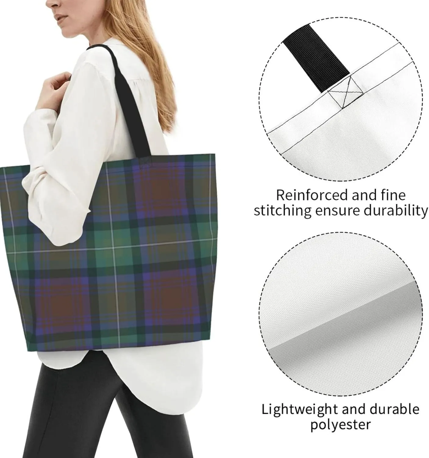 Tartan Tote Bag For Women Weekender Travel Bag Reusable Grocery Bags Large Totes Handbags