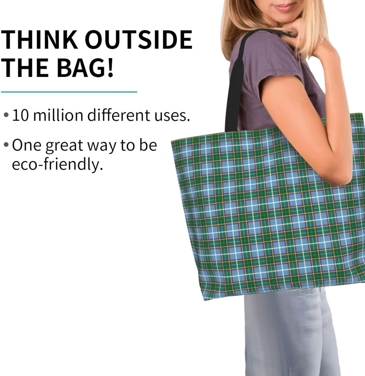 Tartan Tote Bag For Women Weekender Travel Bag Reusable Grocery Bags Large Totes Handbags