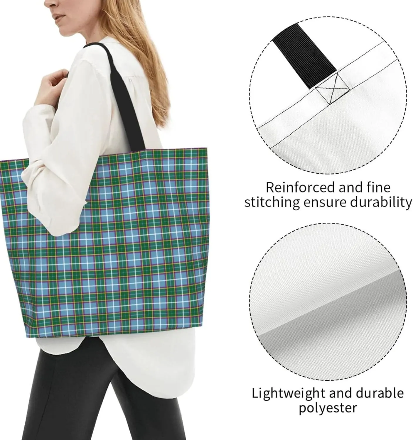 Tartan Tote Bag For Women Weekender Travel Bag Reusable Grocery Bags Large Totes Handbags