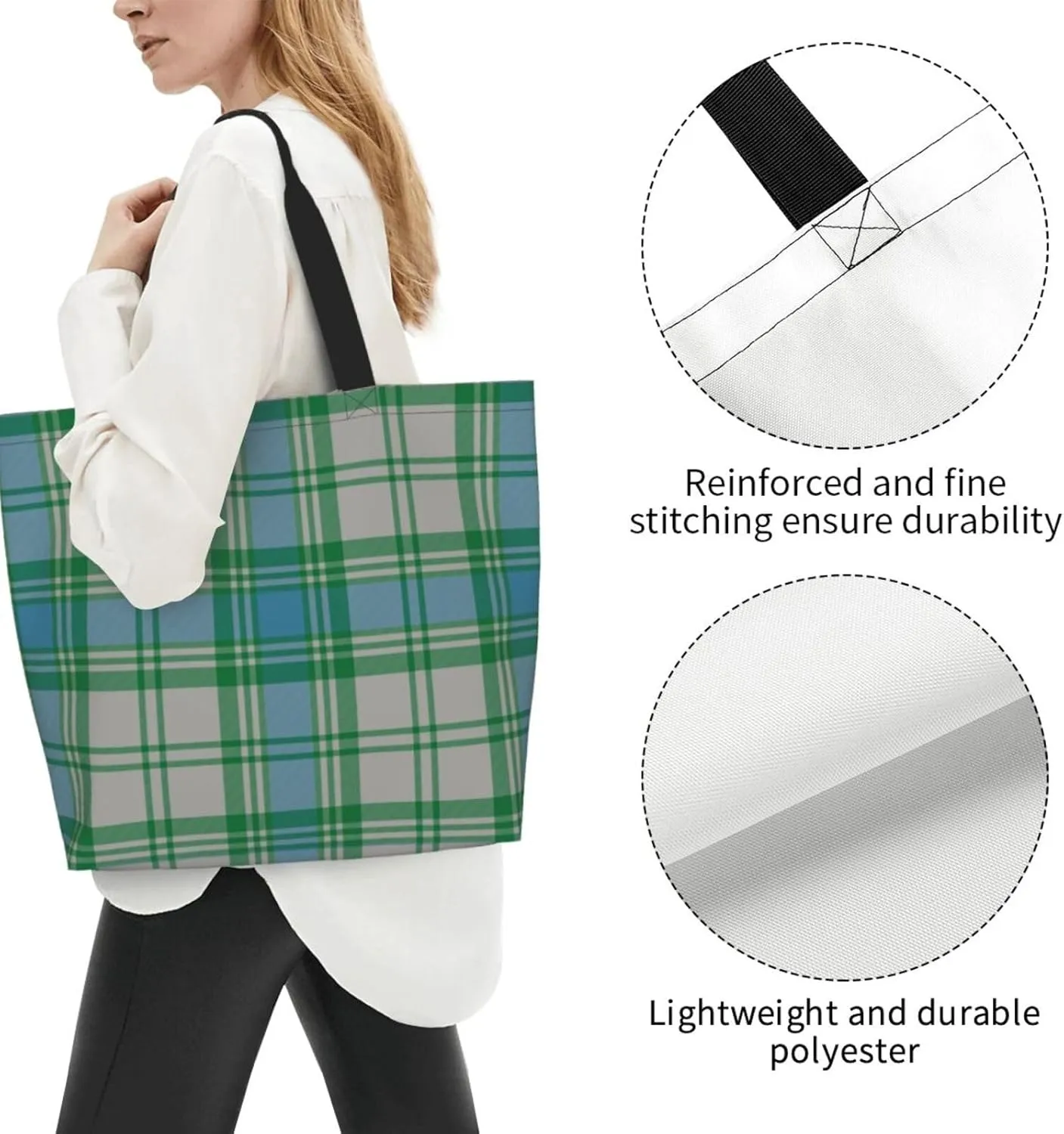 Tartan Tote Bag For Women Weekender Travel Bag Reusable Grocery Bags Large Totes Handbags