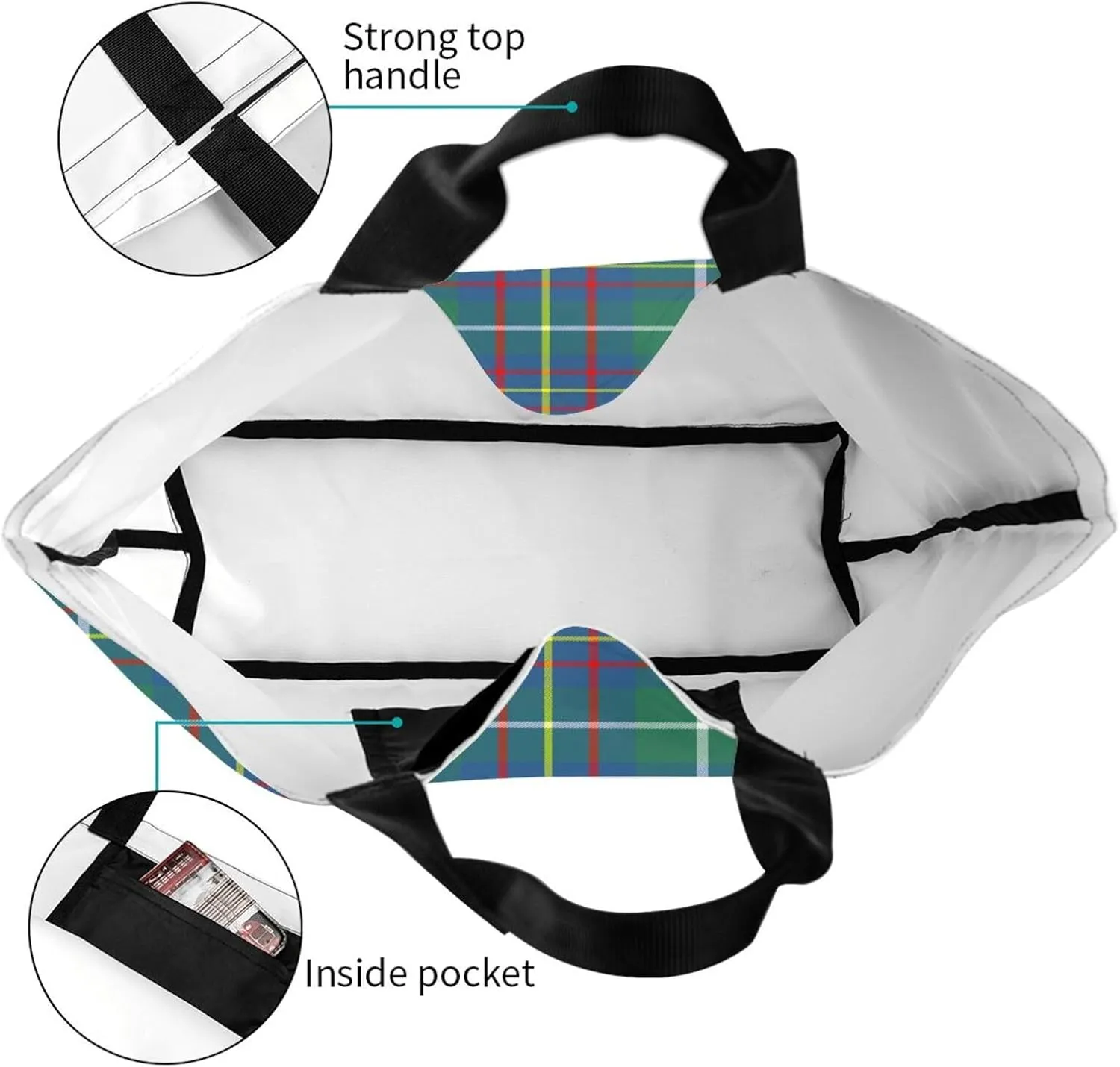 Tartan Tote Bag For Women Weekender Travel Bag Reusable Grocery Bags Large Totes Handbags