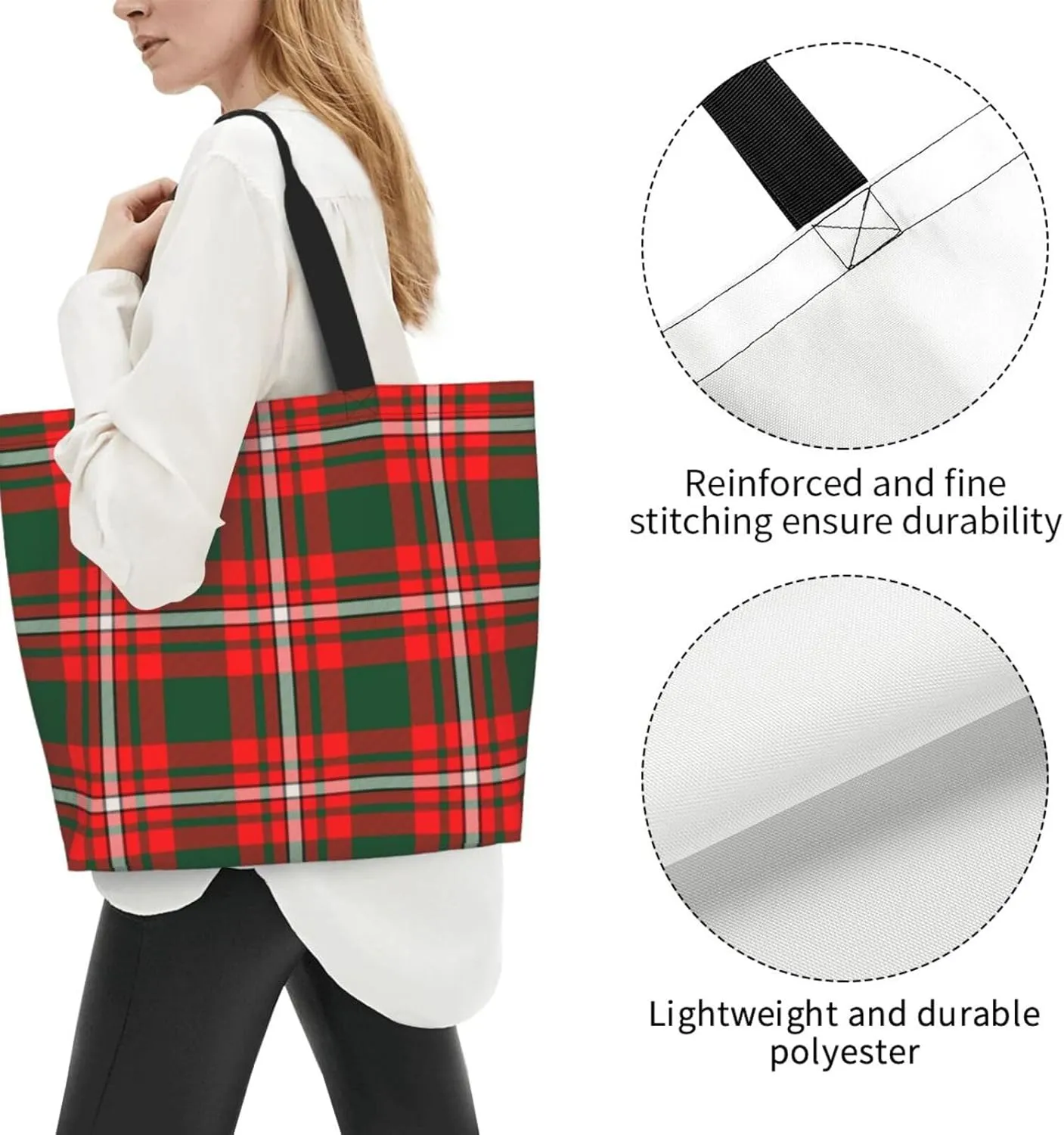 Tartan Tote Bag For Women Weekender Travel Bag Reusable Grocery Bags Large Totes Handbags