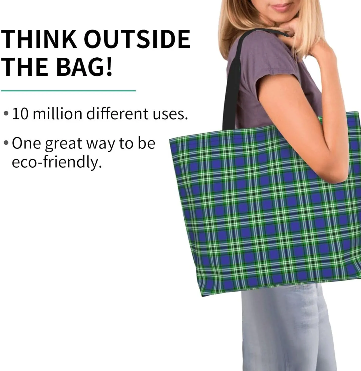 Tartan Tote Bag For Women Weekender Travel Bag Reusable Grocery Bags Large Totes Handbags