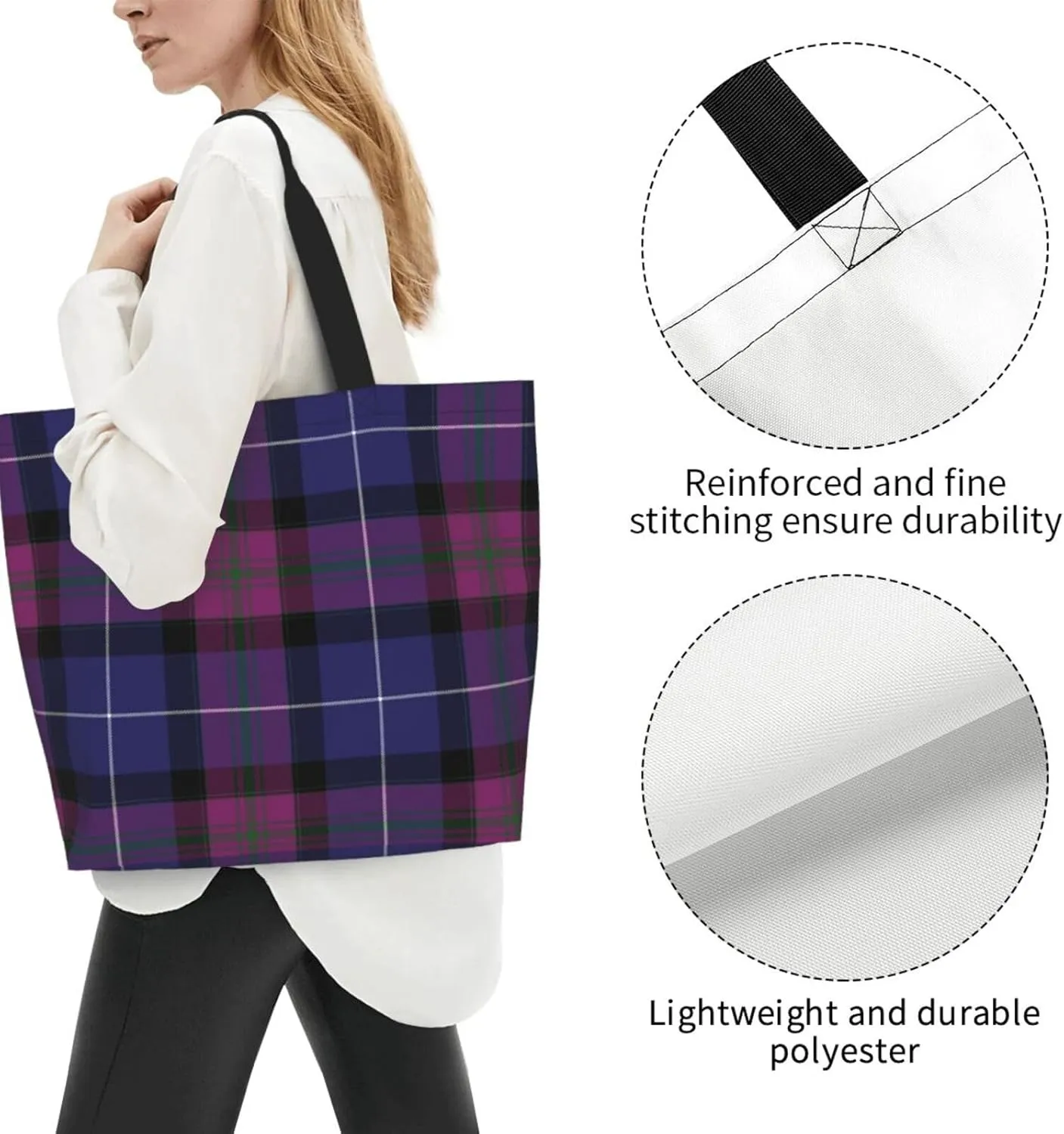 Tartan Tote Bag For Women Weekender Travel Bag Reusable Grocery Bags Large Totes Handbags