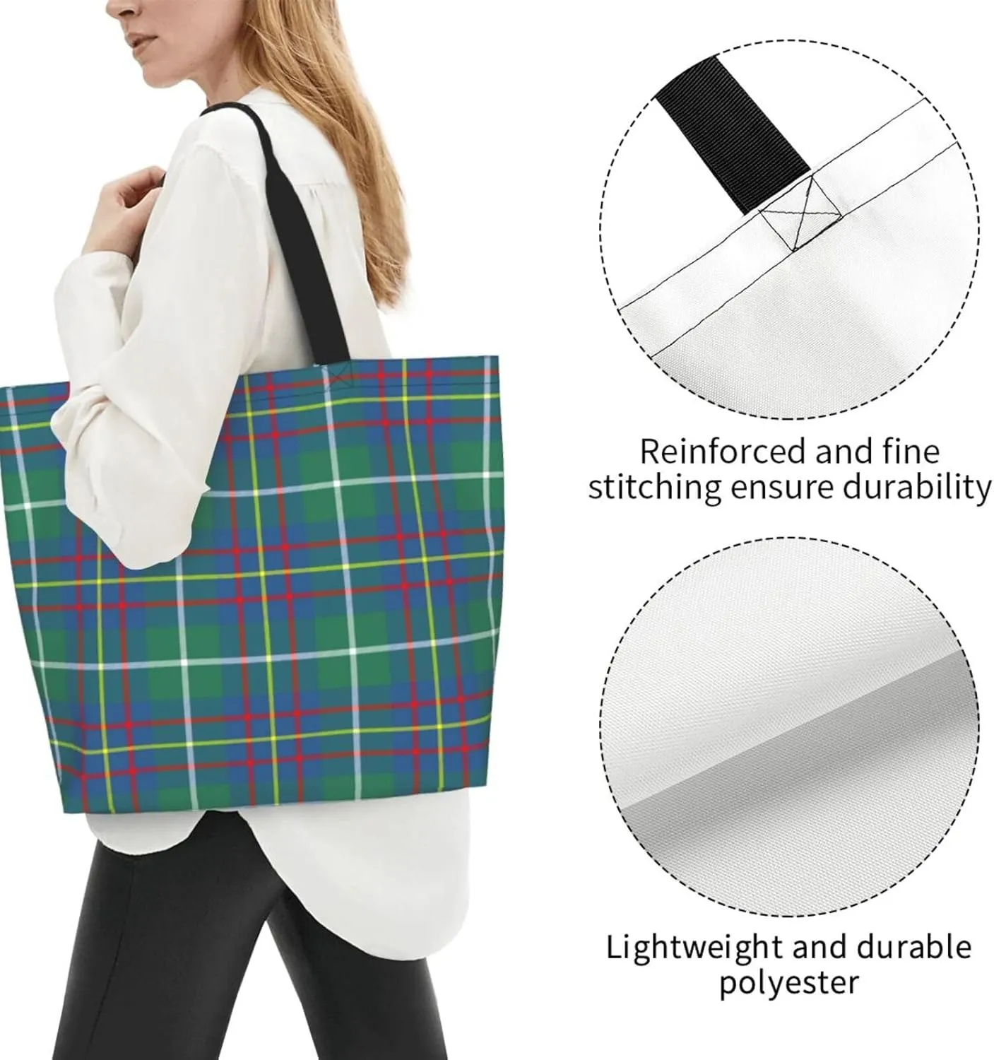 Tartan Tote Bag For Women Weekender Travel Bag Reusable Grocery Bags Large Totes Handbags