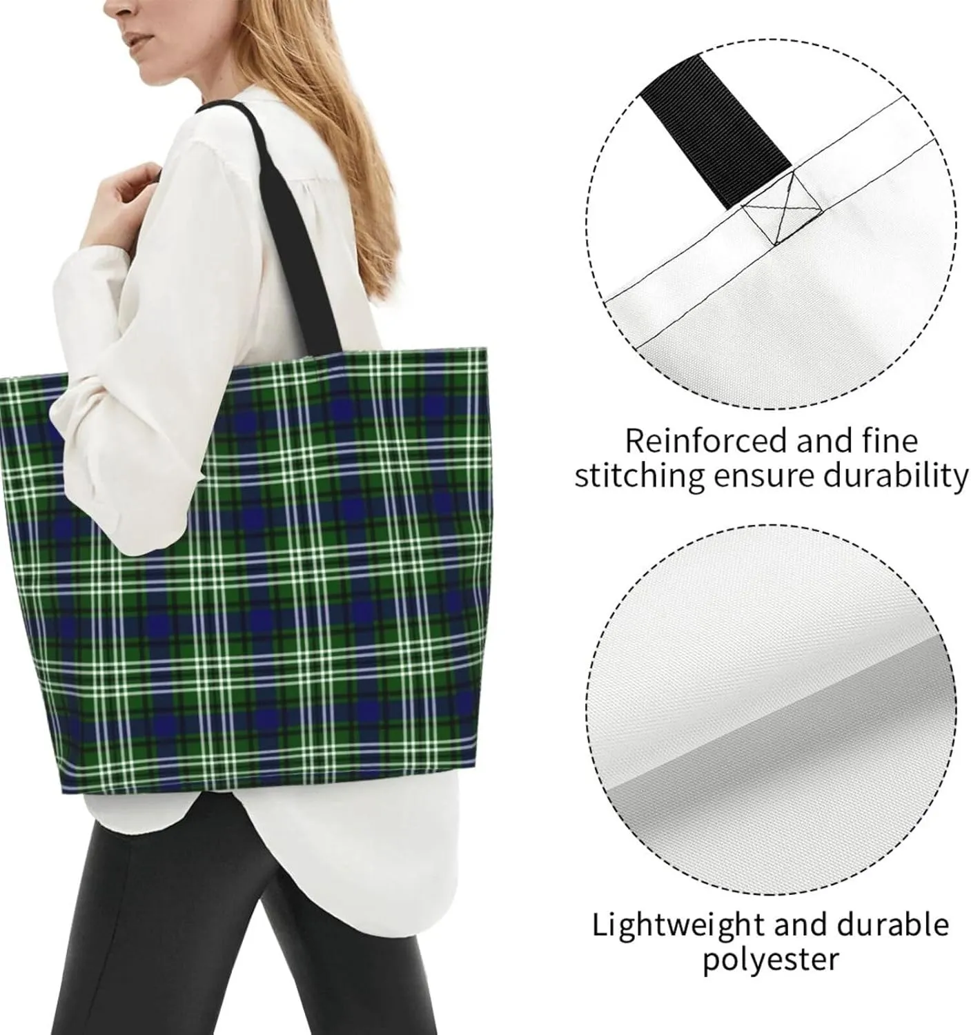 Tartan Tote Bag For Women Weekender Travel Bag Reusable Grocery Bags Large Totes Handbags