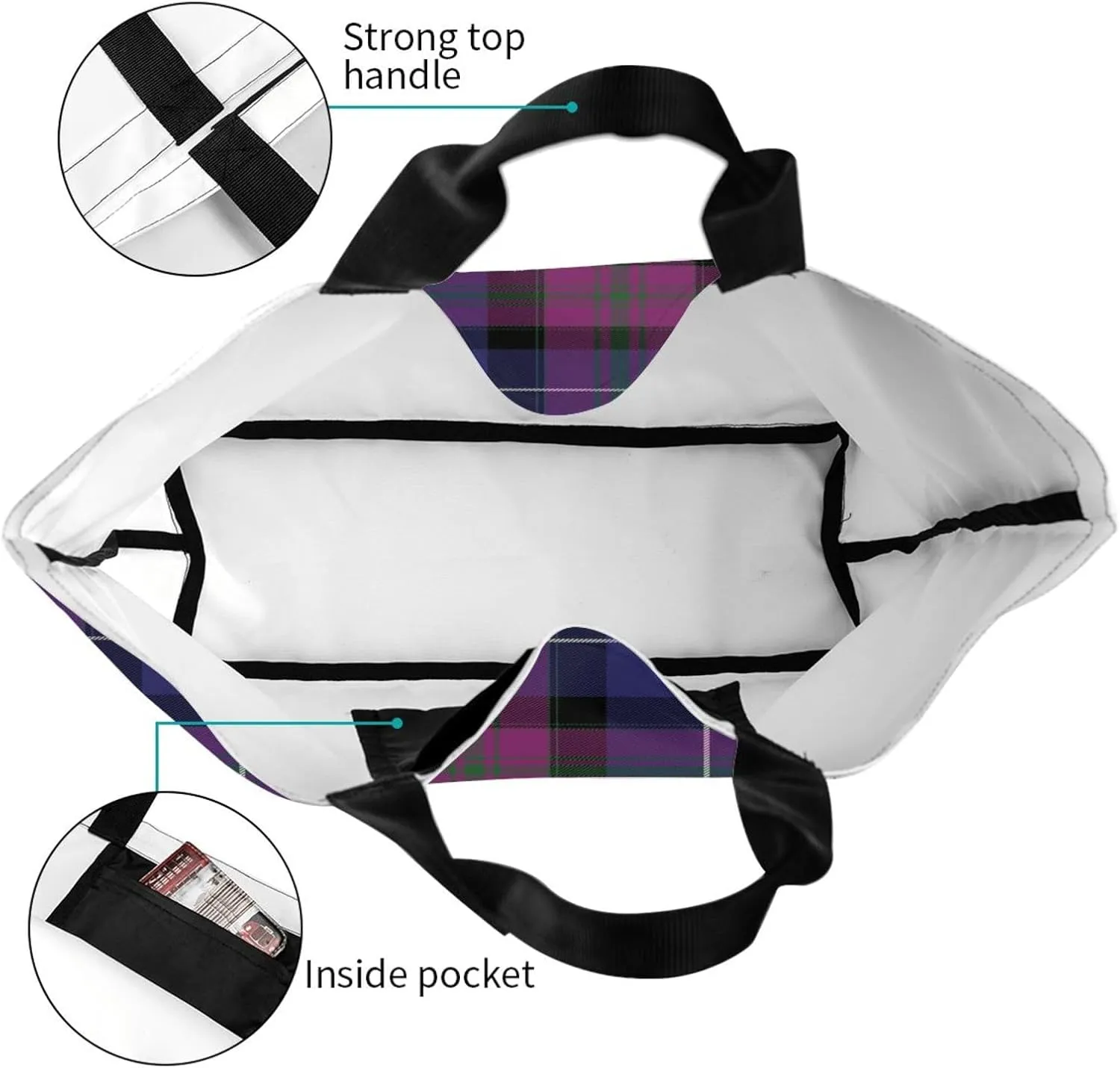 Tartan Tote Bag For Women Weekender Travel Bag Reusable Grocery Bags Large Totes Handbags