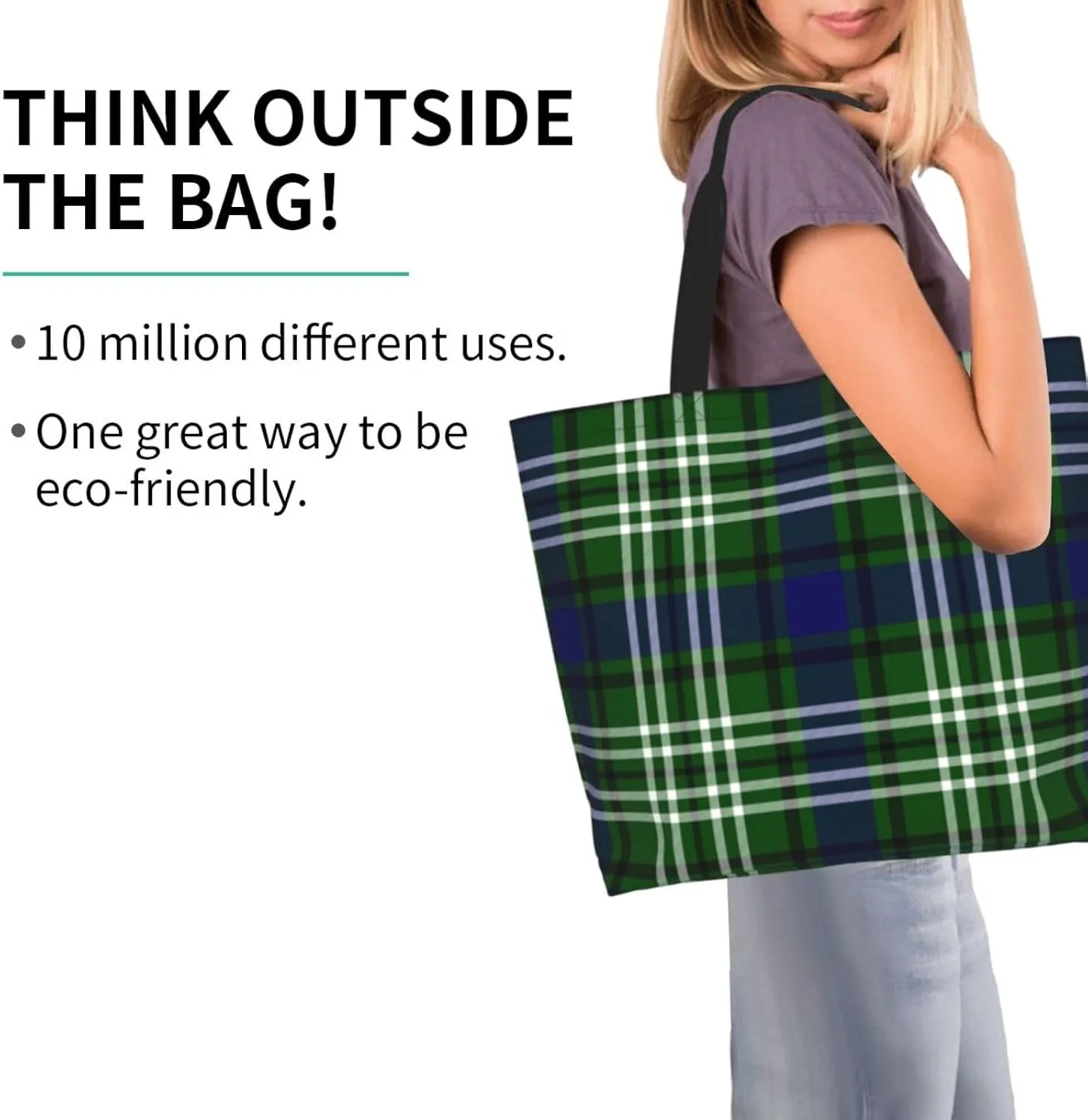 Tartan Tote Bag For Women Weekender Travel Bag Reusable Grocery Bags Large Totes Handbags
