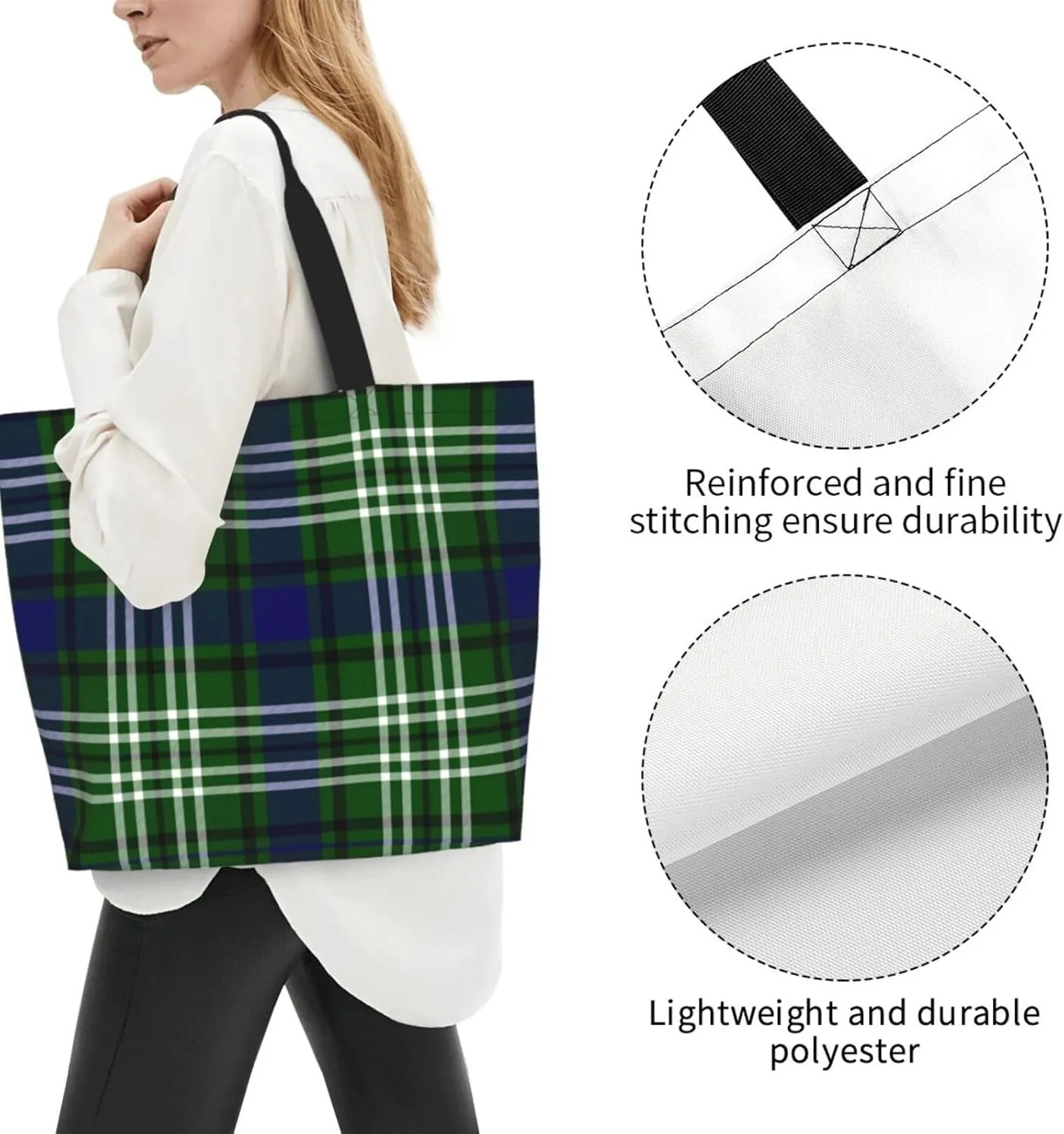Tartan Tote Bag For Women Weekender Travel Bag Reusable Grocery Bags Large Totes Handbags