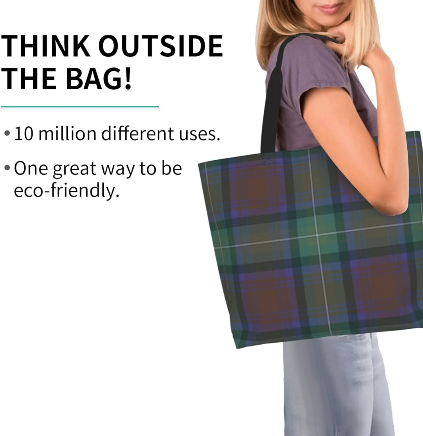 Tartan Tote Bag For Women Weekender Travel Bag Reusable Grocery Bags Large Totes Handbags