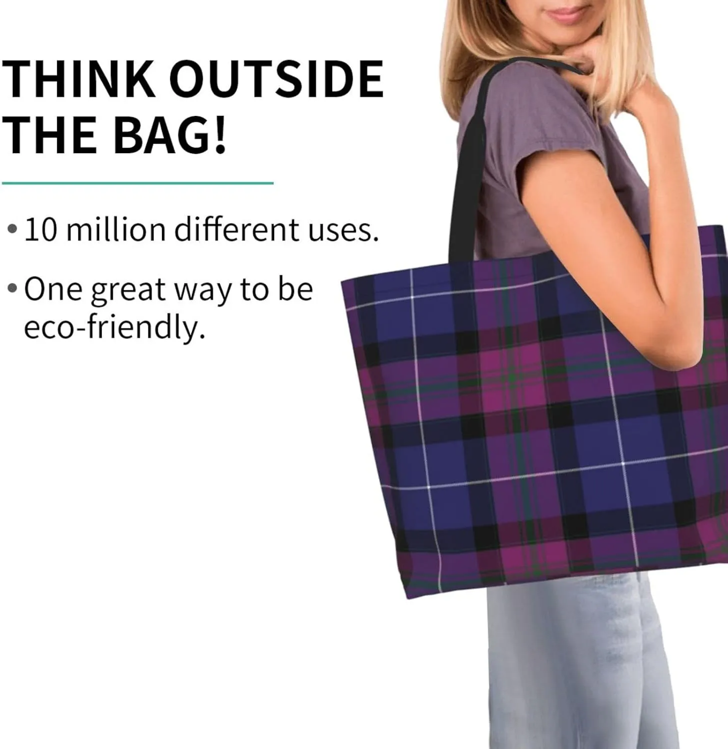 Tartan Tote Bag For Women Weekender Travel Bag Reusable Grocery Bags Large Totes Handbags