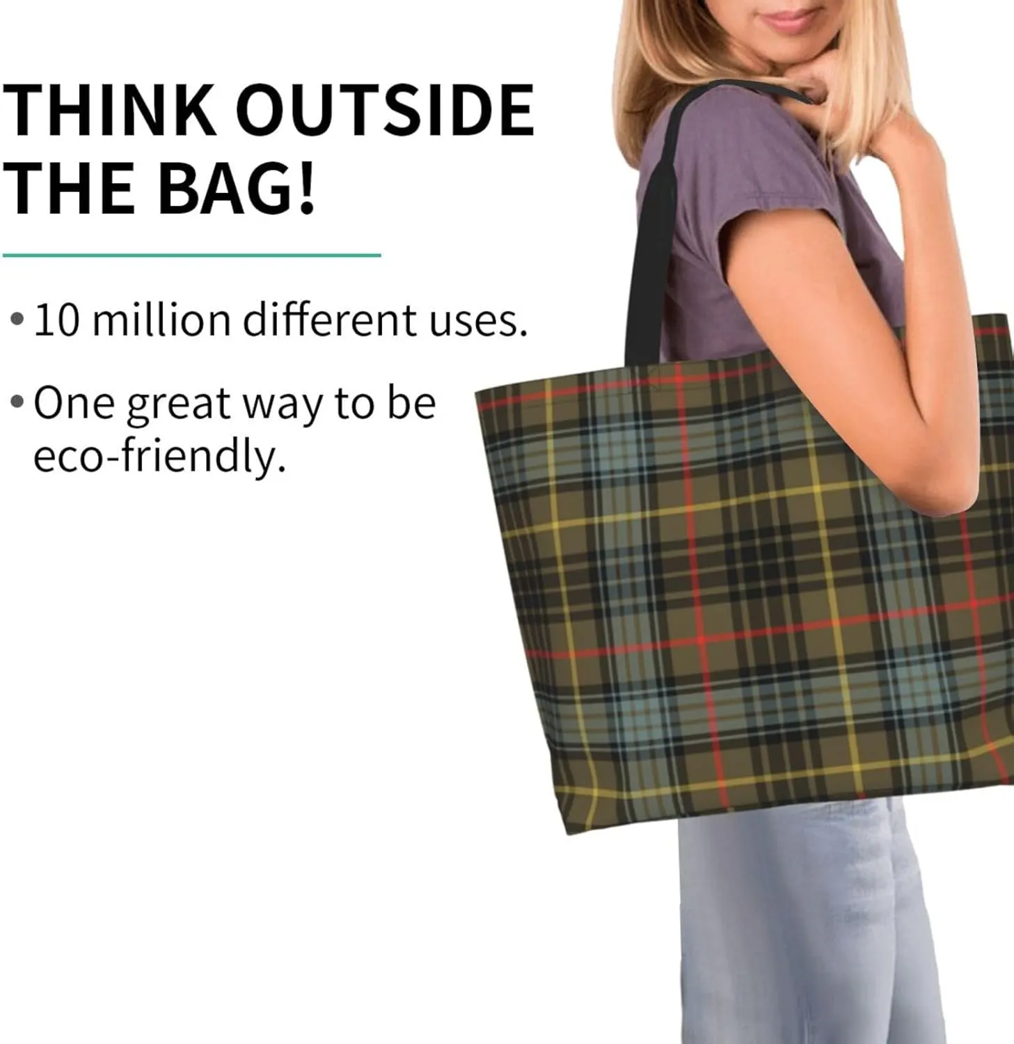 Tartan Tote Bag For Women Weekender Travel Bag Reusable Grocery Bags Large Totes Handbags