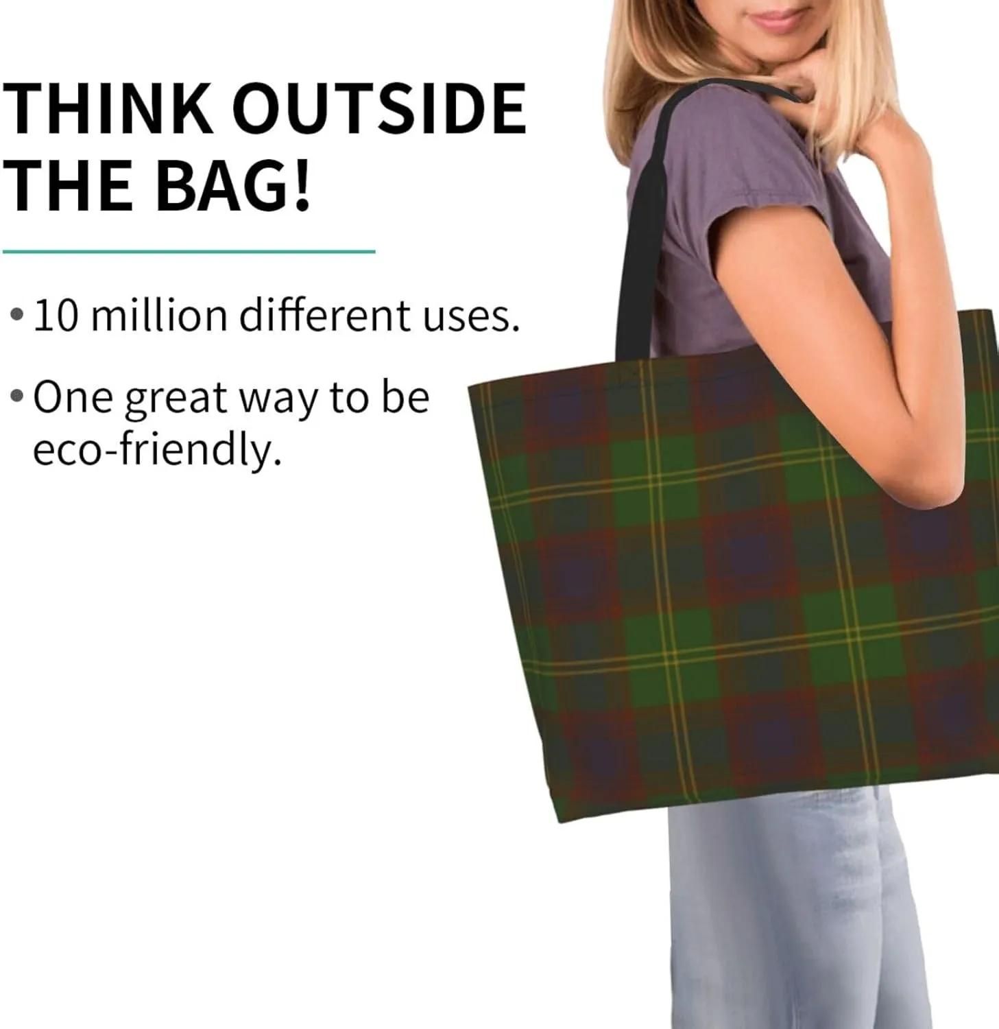 Tartan Tote Bag For Women Weekender Travel Bag Reusable Grocery Bags Large Totes Handbags