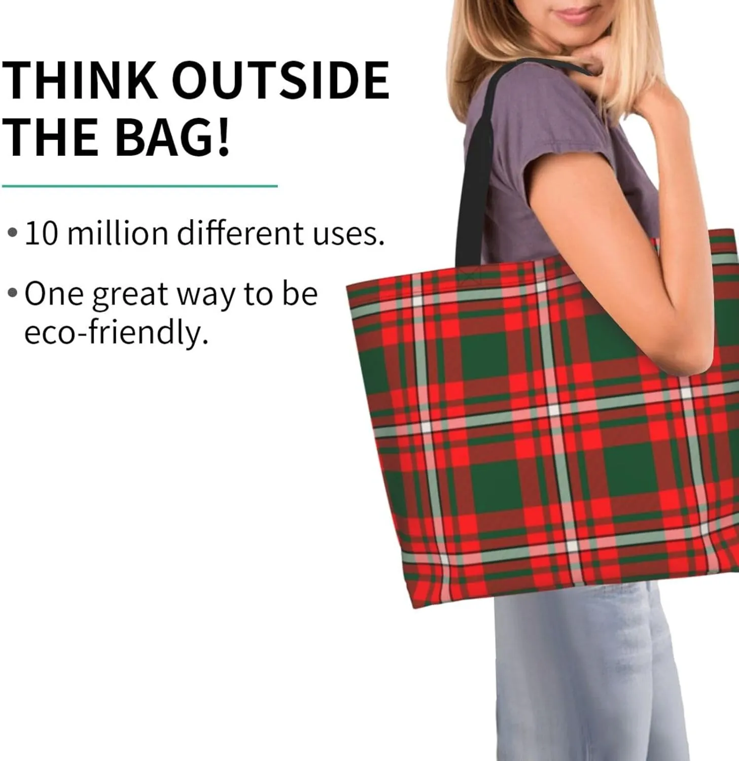 Tartan Tote Bag For Women Weekender Travel Bag Reusable Grocery Bags Large Totes Handbags