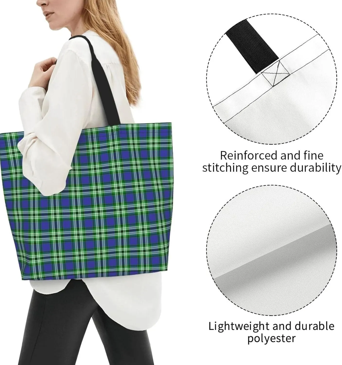 Tartan Tote Bag For Women Weekender Travel Bag Reusable Grocery Bags Large Totes Handbags