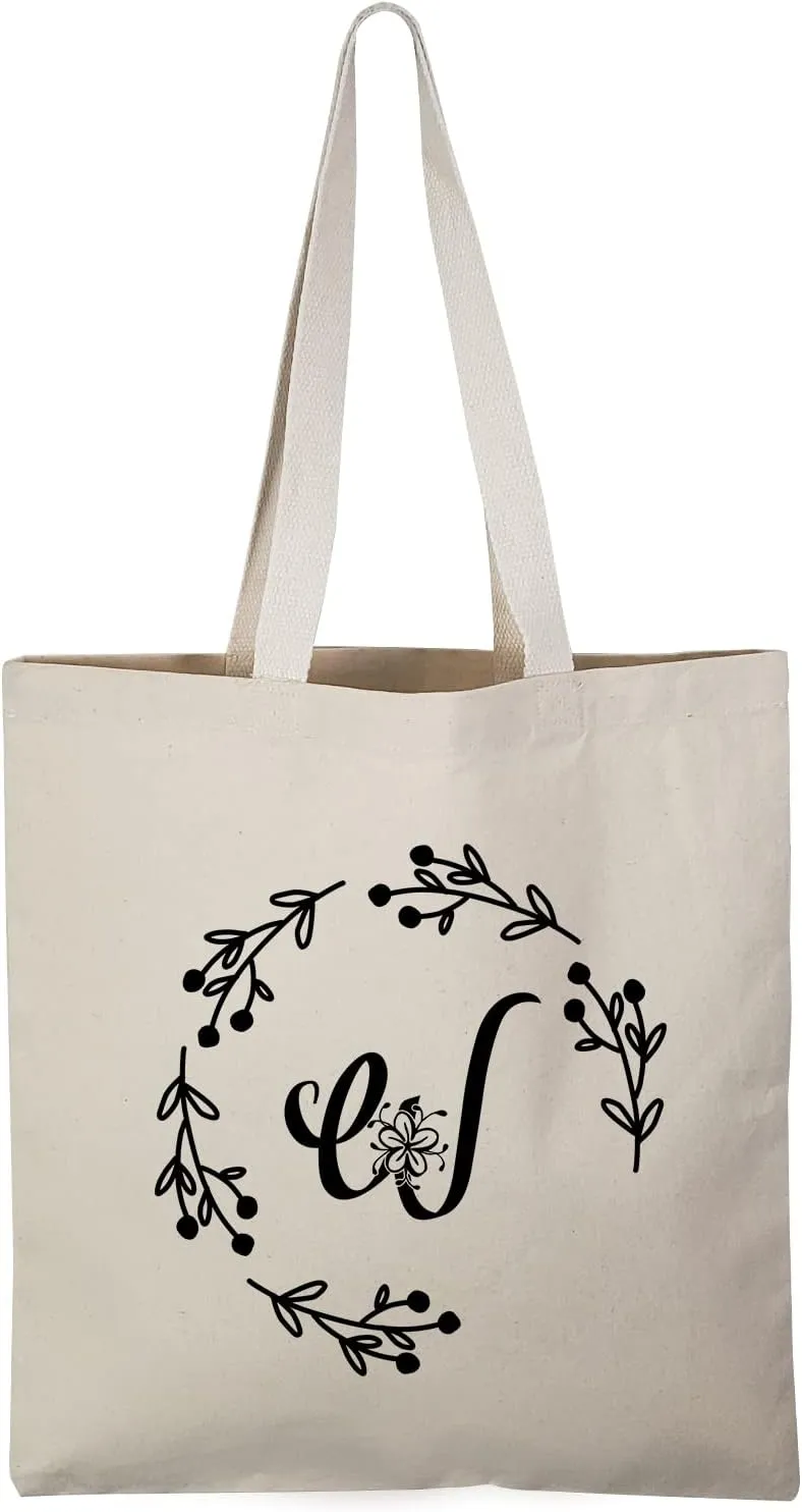 TBF Sturdy Canvas Personalized Initial Gift Tote Bags for Women